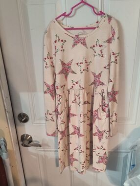 wonder nation Cream Dress with Pink & Green Star Floral Print